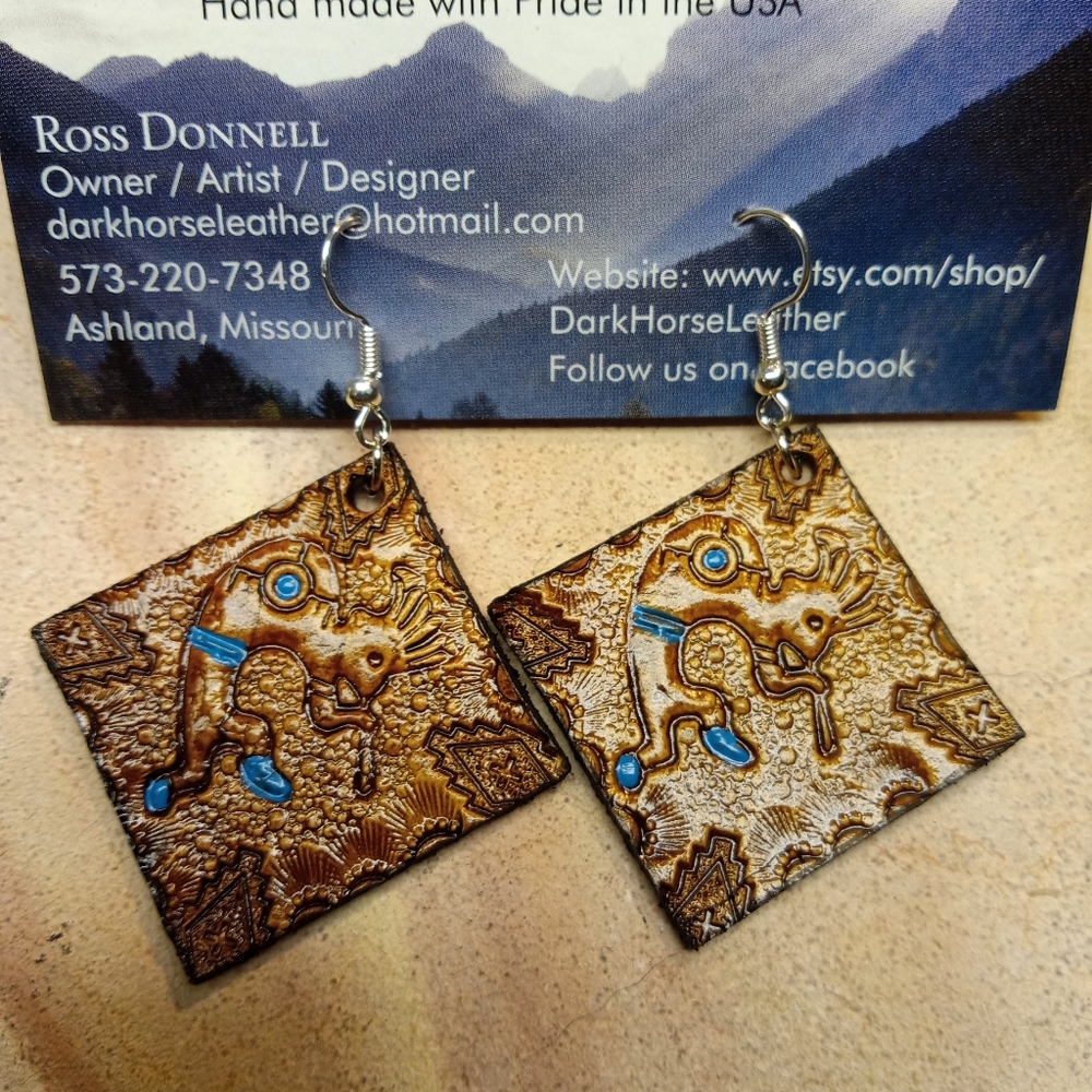 Southwestern Kokopelli Leather Earrings